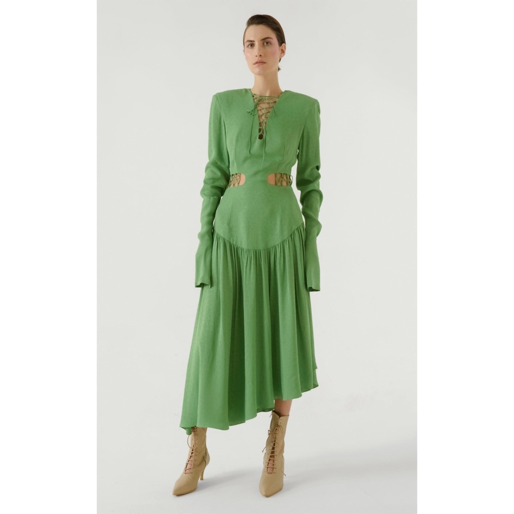 MATERIEL Lace Up Dress Green Kelly Jacquard XS